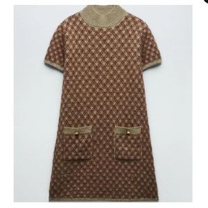 NWT ZARA Gold Button Knit Dress Small